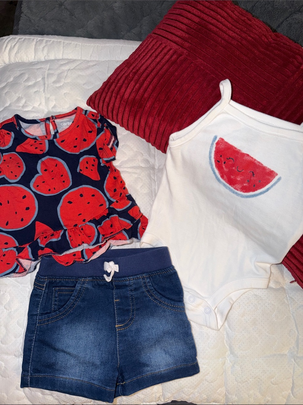 Tank, Tee, & Shorts-Navy & White Watermelon Kids Matching Set